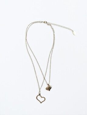 Guess Layered Double Heart Silver Necklace
